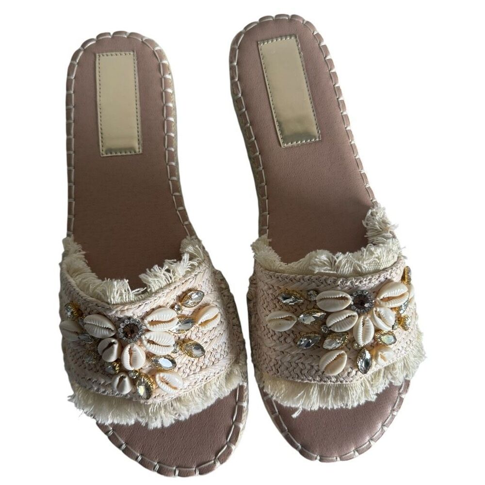 Shell And Jeweled BOHO espadrille Sandals Size 42 - Picture 2 of 10